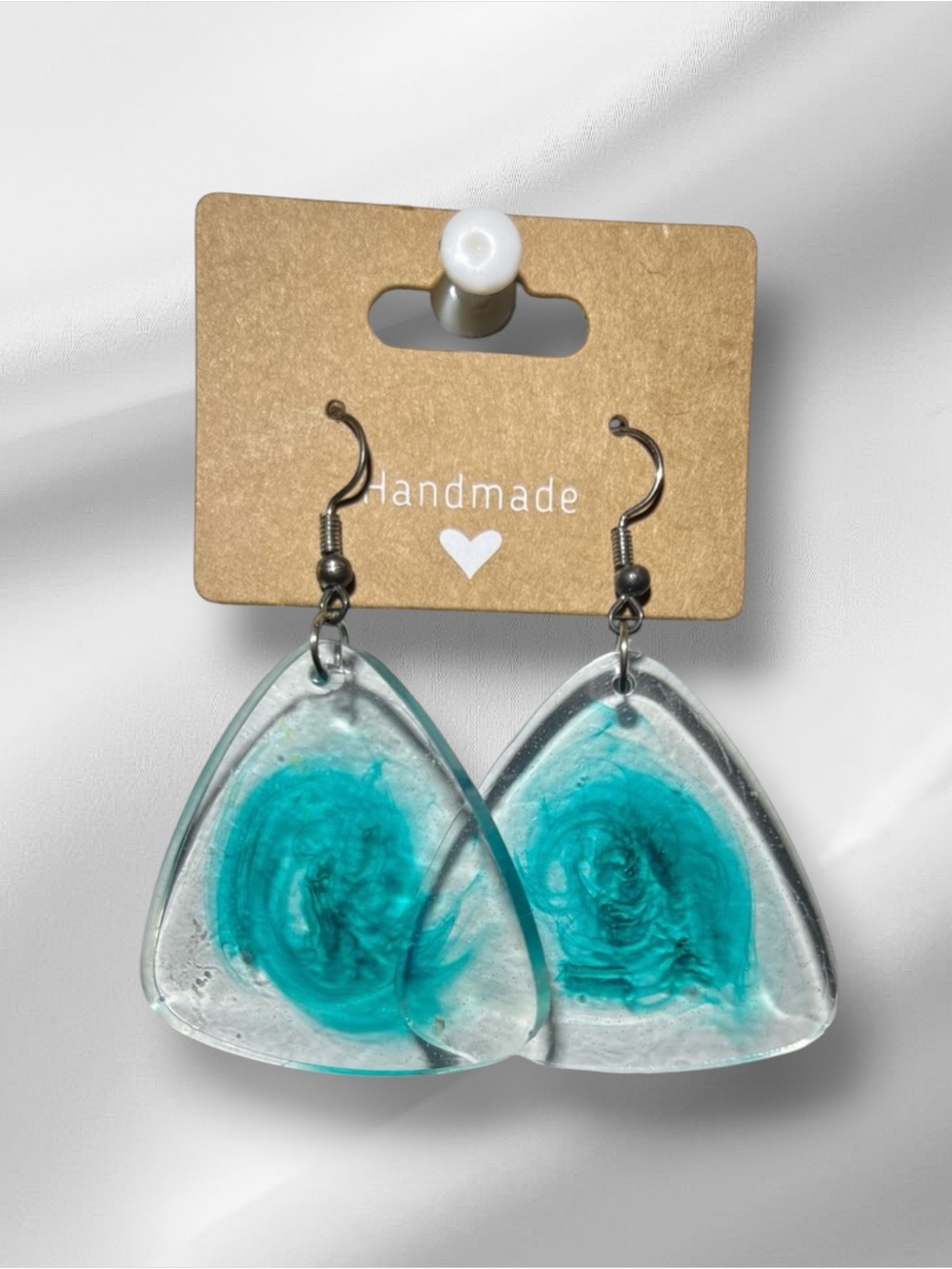 Handmade Teal Triangle Resin Earrings
